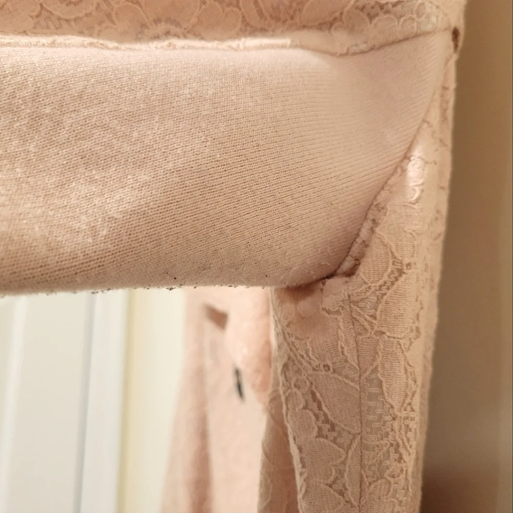 BCBG Generation Pink Lace Trench Short Coat Double Breasted Collared Belted S - Picture 7 of 10